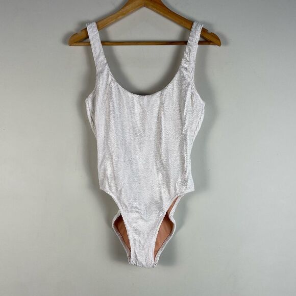 J Crew Scrunchie Classic Scoopneck One Piece Swimsuit size 4 NEW White - Picture 2 of 12